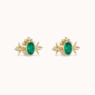 Squash Blossom Oval Studs Emerald