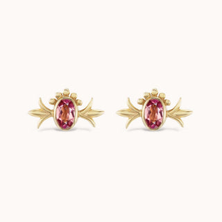 Squash Blossom Oval Studs Pink Tourmaline