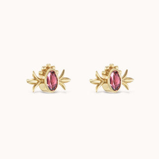 Squash Blossom Oval Studs Pink Tourmaline